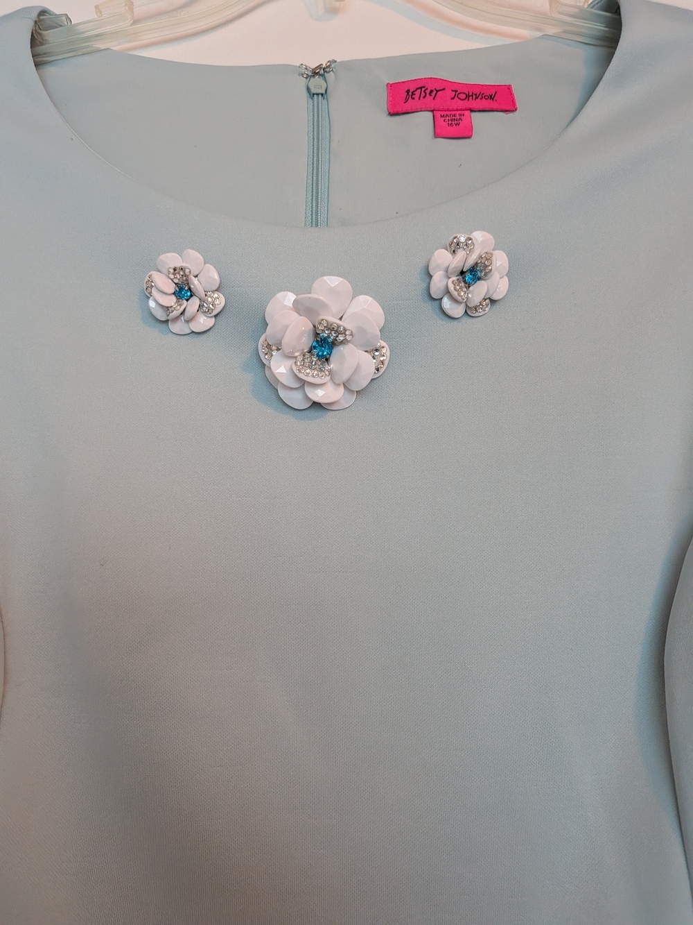 Betsey Johnson Light Blue Floral-Embellished Short Sleeve Dress - Picture 2 of 4